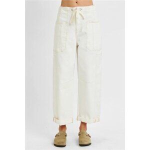 RISEN Full Size High Rise Crop Wide Barrel Cargo Pocket Jeans Plus Size